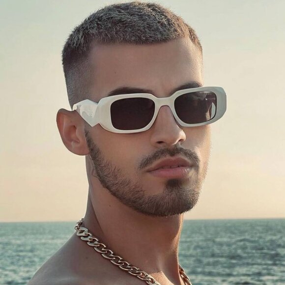 Prada Women Sunglasses Ivory White Dark Gray Rectangle PR17WS 1425S0 NEW - Picture 13 of 17